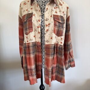 Boho Fall Floral and Plaid Button-Up Shirt